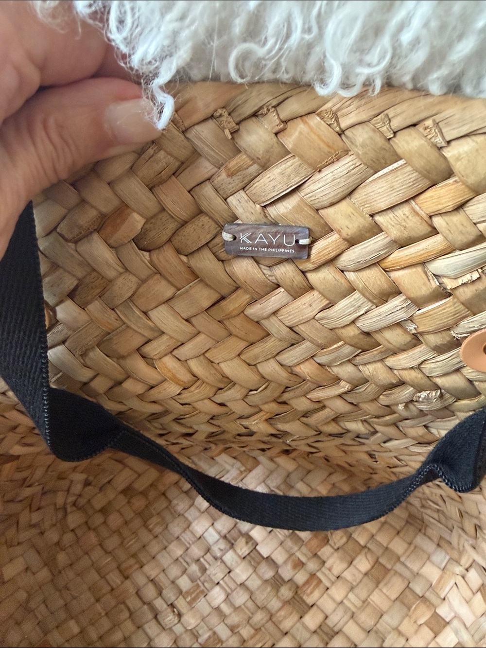 Woven Straw Tote Bag with Black Handles - Picture 2 of 6